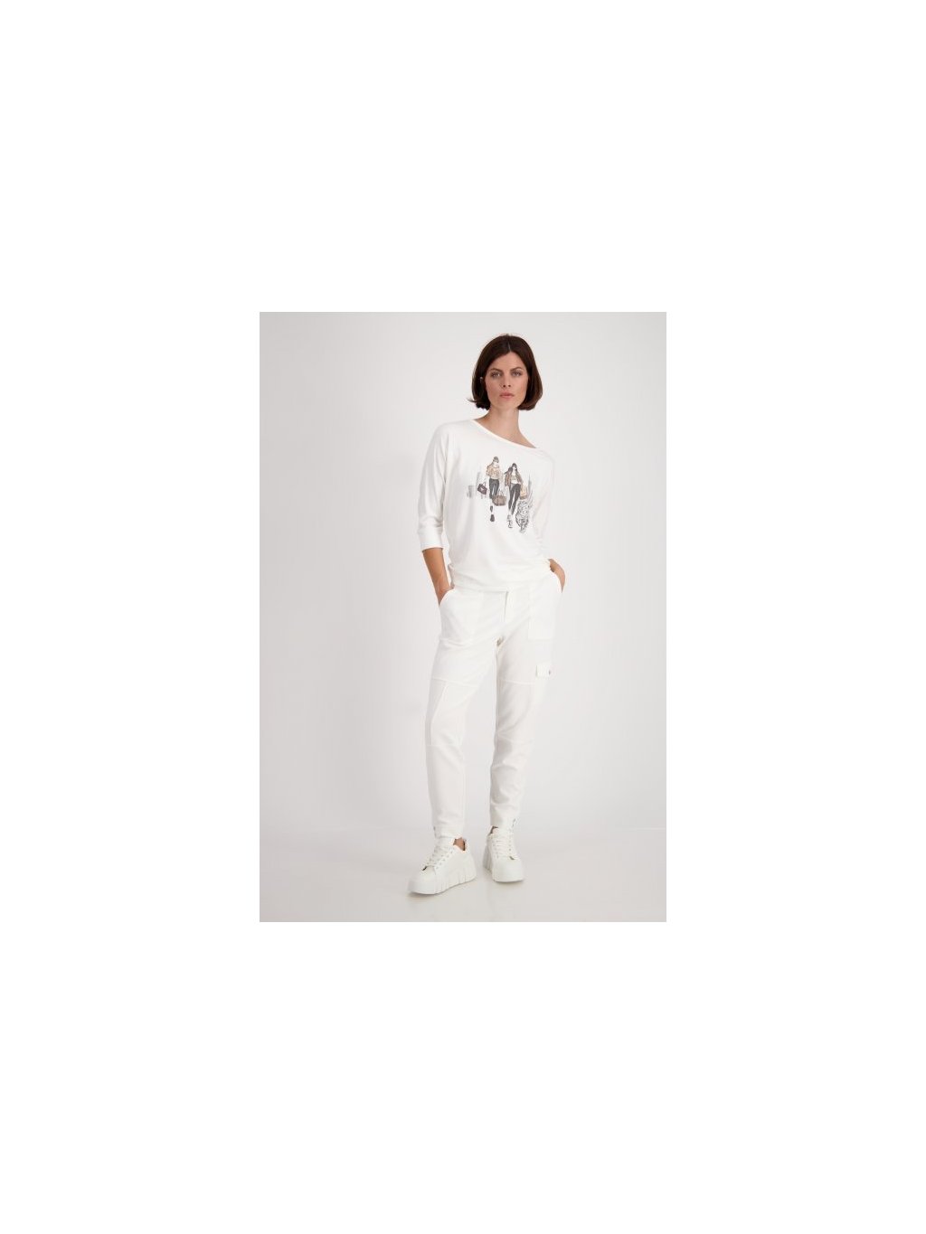 Jersey Shirt mit Print und drei viertel Arm in off white Weiss Off White monari 23855 450x675