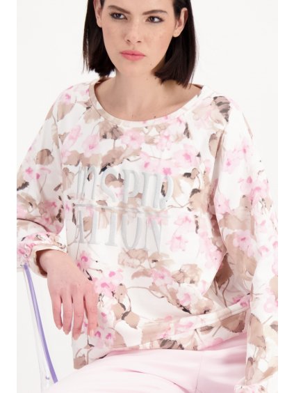 Sweatshirt mit Blumenmuster und Schrift Beige Rosa Altrosa monari 58361