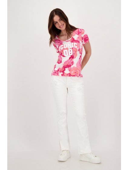 Blumenmuster T Shirt mit Schriftzug Off White Pink monari 25476
