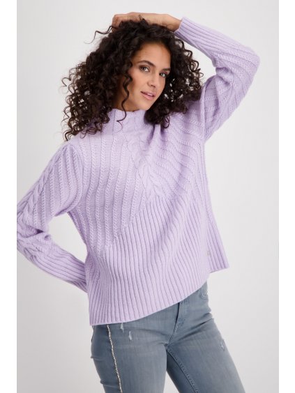 Gerippter Pullover mit Zopfmuster Flieder monari 13747