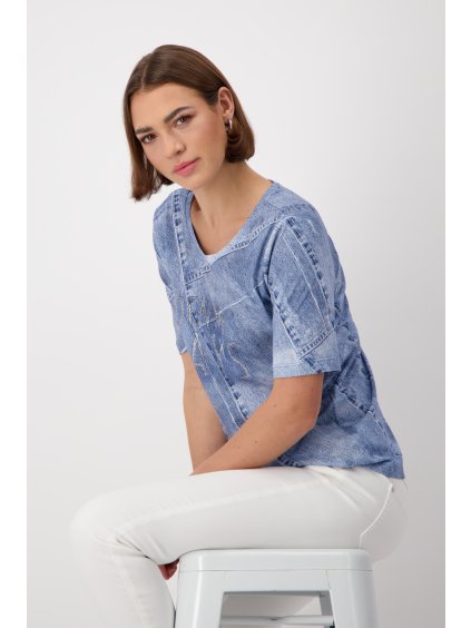 T Shirt mit Denim Print Mehrfarbig Blau gemustert monari 24109