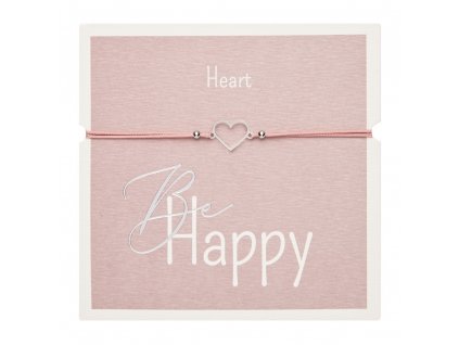 Náramek BE HAPPY - stříbro - srdce