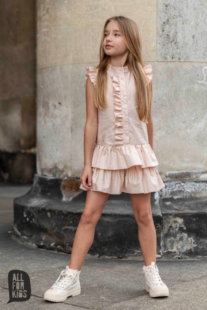 Dívčí šaty s volánky růžové
