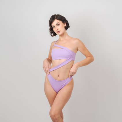 LILA FIALKOVÉ ASYMETRICKÉ JEDNODÍLNÉ PLAVKY NA JEDNO RAMENO SHOW