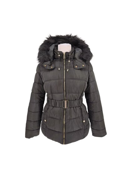 teplá černá bunda s páskem NEW LOOK