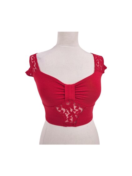 červený crop top s krajkou MISS SELFRIDGE