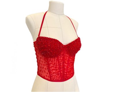 Červený korzet s korálky