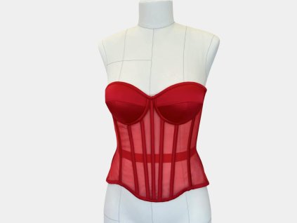 Tylový prodloužený korzet - červený