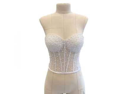 Bílý korzet s perličkami a křišťálky