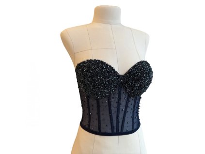 Tmavě modrý korzet s grafitovými křišťály