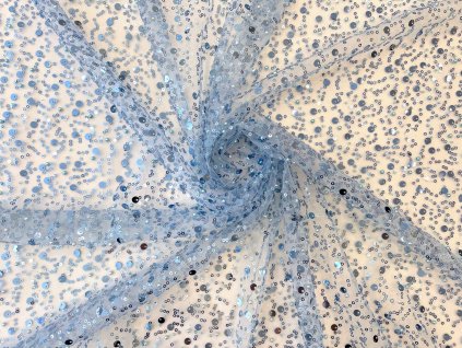 Tyl s korálky a flitry, bledě modrý