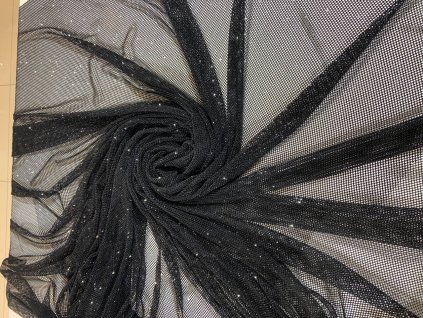 Jemná černá strečová síťka s černými kamínky