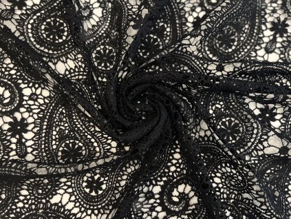 Černá macramé krajka s paisley vzorem