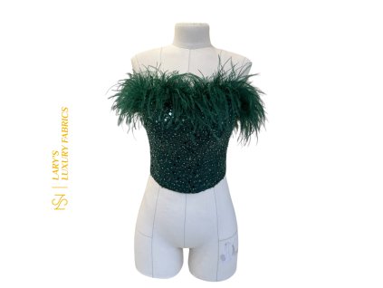 Korzet ,,Emerald Glamour" s výšivkou a peříčkovým lemováním