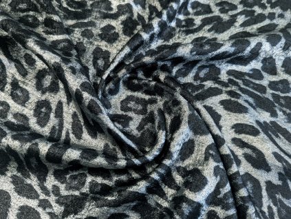 Satén Shimmer leopardí vzor, stříbrno-černý