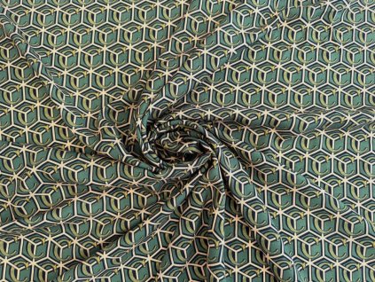 Viskózová látka s geometrickým retro vzorem – zelená