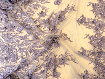 Dusty Purple 3D krajka s perličkami a korálky