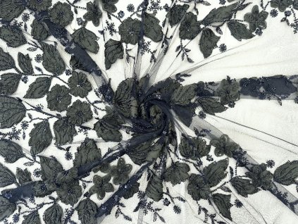 Khaki 3D krajka s korálky a flitry