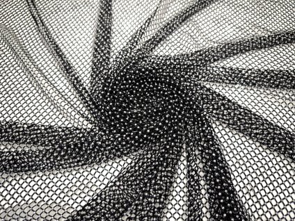 Černá strečová síťka se stříbrnými kamínky