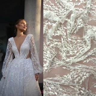 ✨ Vyšívaná krajka s motivem jemných větviček ✨ Svatebni krajka v barvě ivory na tylovém podkladu, zdobená vzorem větviček...