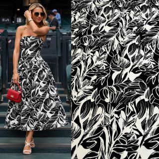 Lehká viskózová látka s elegantním vzorem listů, která krásně splývá a je ideální na šaty, sukně nebo letní komplety. 🤍...