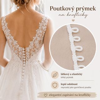 Poutkový prýmek na knoflíčky 🤍 Látkový a elastický prýmek pro elegantní zapínání svatebních a společenských šatů, korzetů...