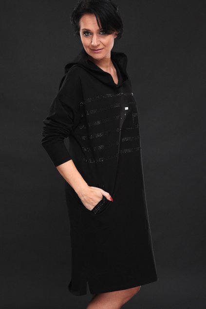 Dámské maxi šaty s kapucí LASENKA DIAMOND BLACK EDIT 1
