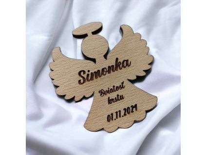 Drevená magnetka na krstiny- Anjelik