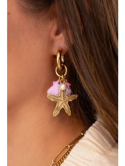 product images mer hoop earrings with lilac shell and starfish