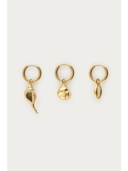 product images mer set three earrings with shells gold front