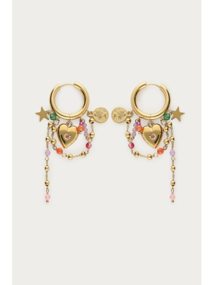 product images hoop earrings with heart multicoloured beads cords gold front 2