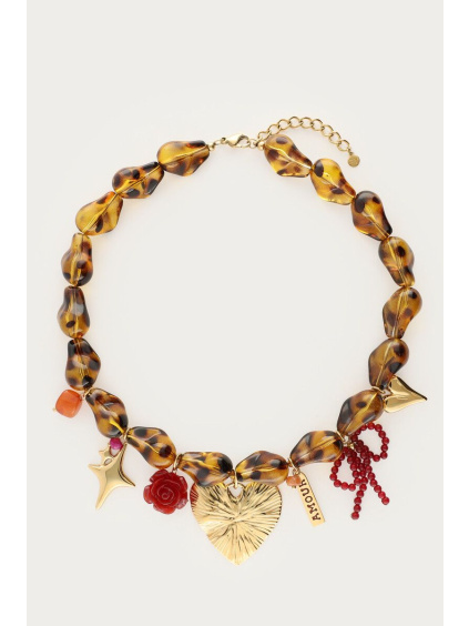 product images leopard print beaded necklace with charms front