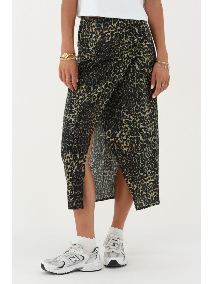 product images leopard print linen look midi skirt with split front 1