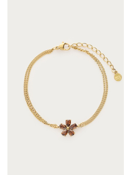 product images double bracelet with brown rhinestone flower mj15284 gold packshot