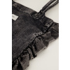 product images black denim tote bag with ruffles close up 1