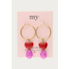 product images earrings with red heart and purple beads gold package