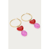 product images earrings with red heart and purple beads gold side