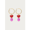 product images earrings with red heart and purple beads gold front