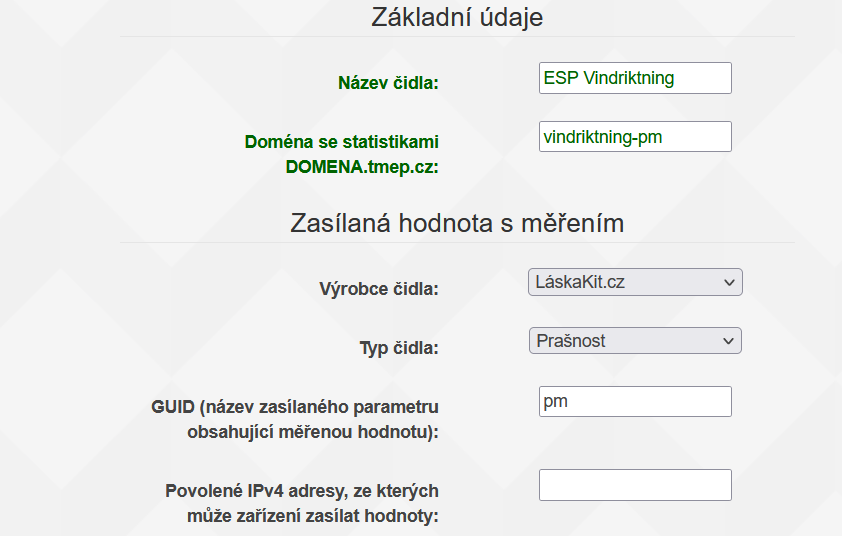 Nastavení čidla
