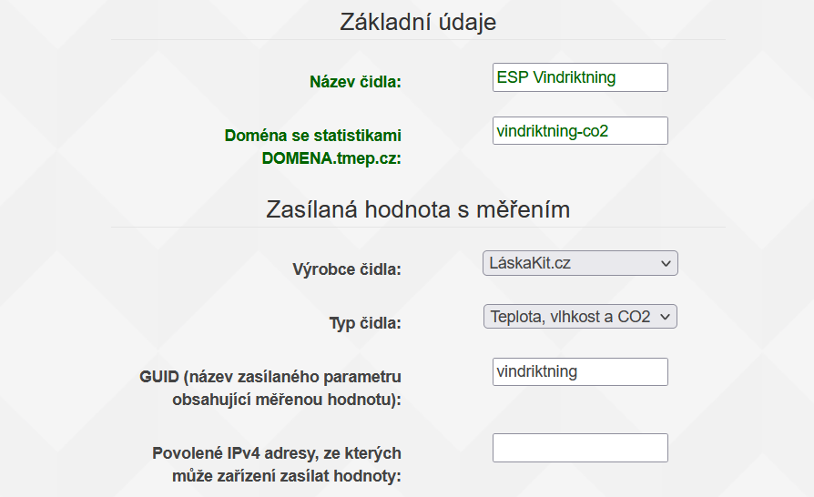 Nastavení čidla CO2