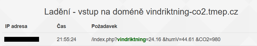 Výpis z ladící výstupu