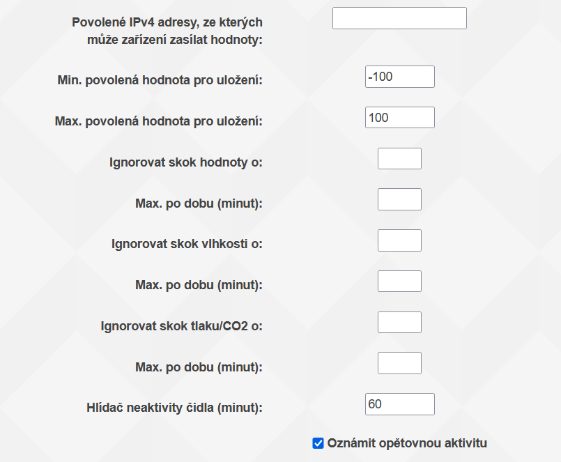 Nastavení čidla: pokračování.