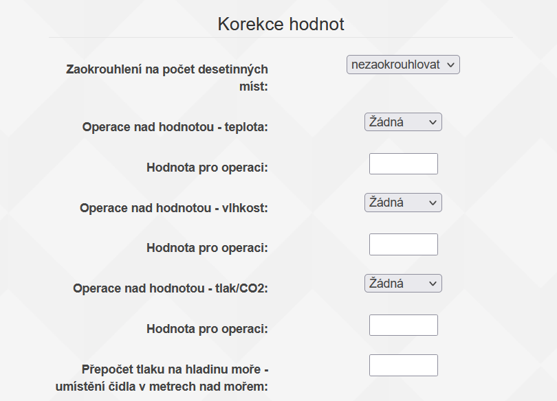 Nastavení čidla: korekce