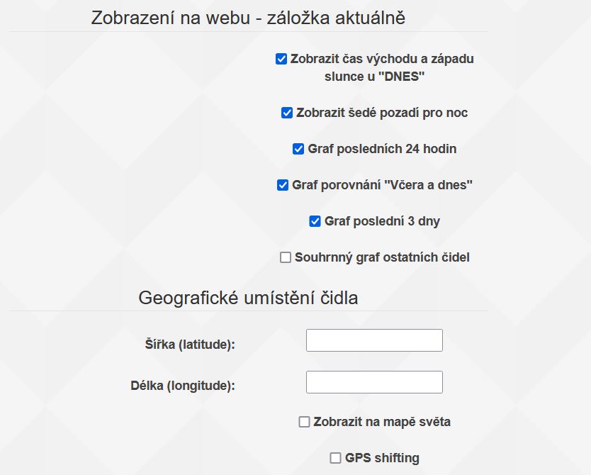 Nastavení čidla: web