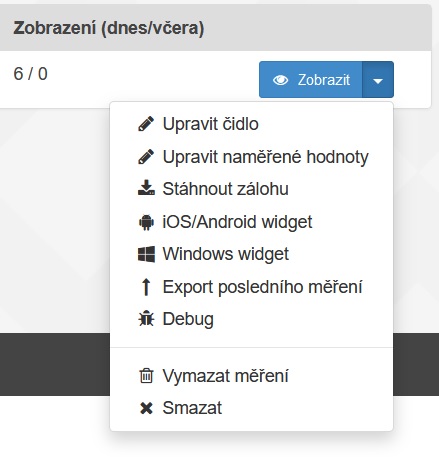 Možnosti čidla.