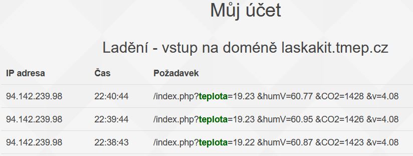 Ladící okno čidla.