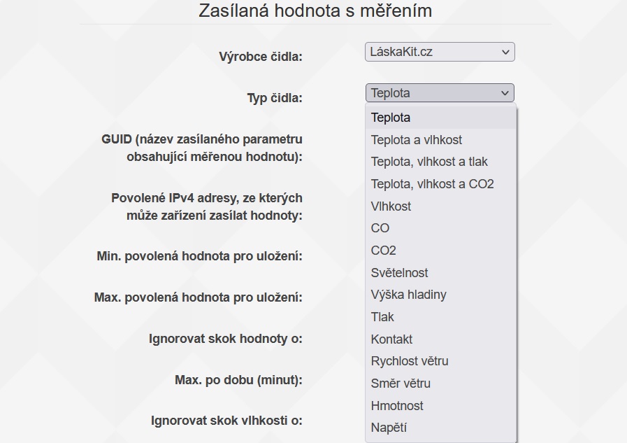 Výběr typů čidel. 