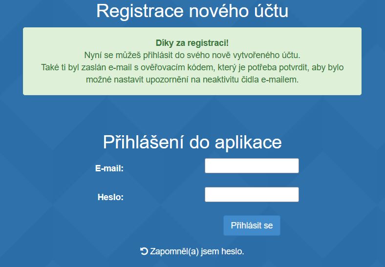 Účet zaregistrován.