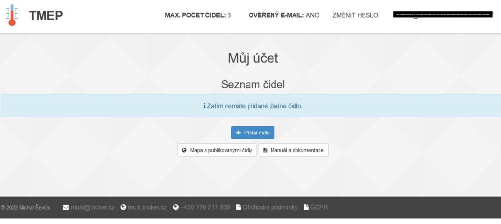 Seznam  čidel, zatím bez čidla.