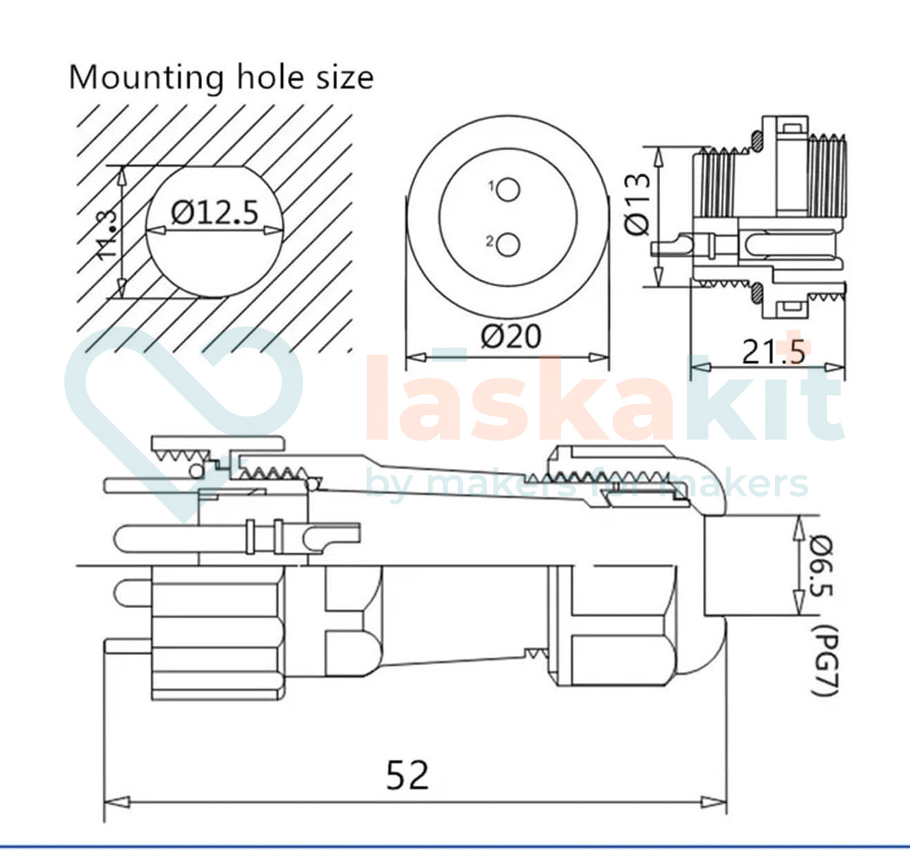 LaskaKit-konektor-sp13-ip68-13mm